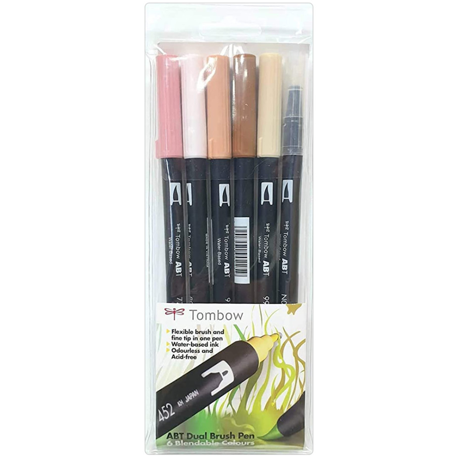 Tombow ABT Dual Brush Pens - Skin Tone Colours (Pack of 6)