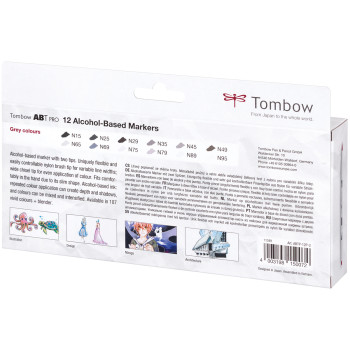 Tombow ABT PRO Markers - Grey Colours (Pack of 12) - Picture 1