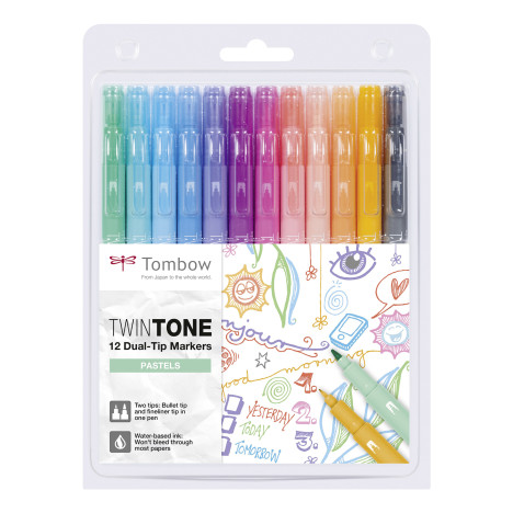 Tombow TwinTone Dual Tip Markers - Pastel Colours (Pack of 12)