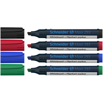 Schneider Maxx 293 Whiteboard & Flipchart Markers - Assorted Colours (Pack of 4)