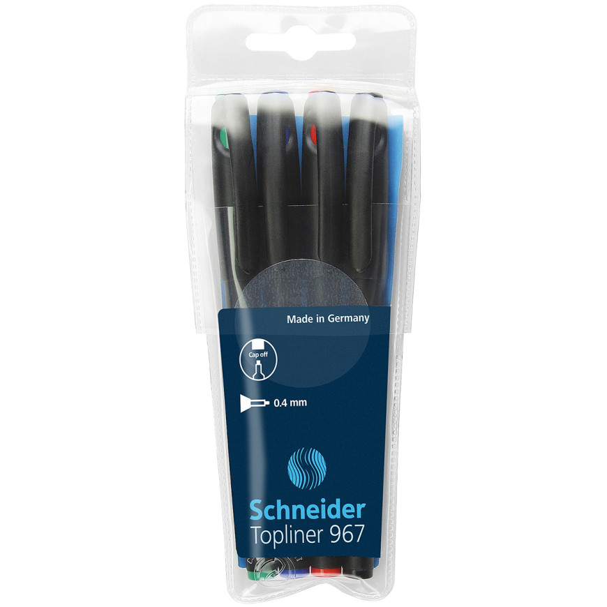 Schneider Topliner 967 Fineliner Pens - Assorted Colours (Pack of 4)