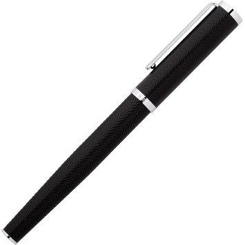 Hugo Boss Formation Fountain & Ballpoint Pen Set - Herringbone Black Chrome Trim - Picture 2