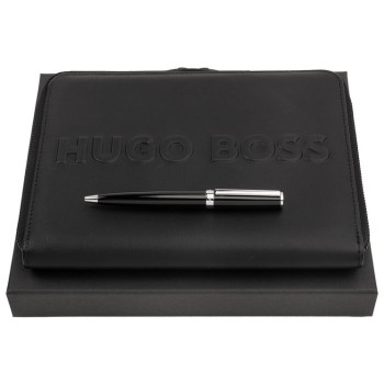 Hugo Boss Gear Ballpoint Pen Gift Set - Black Chrome Trim with Conference Folder