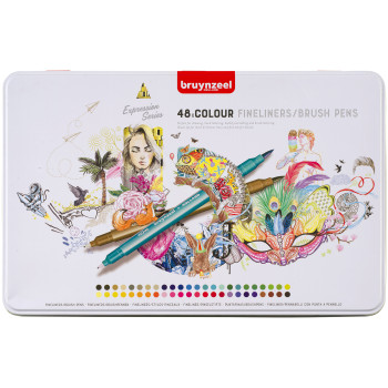 Bruynzeel Fineliner & Brush Pen Set - Assorted Colours - Pack of 48