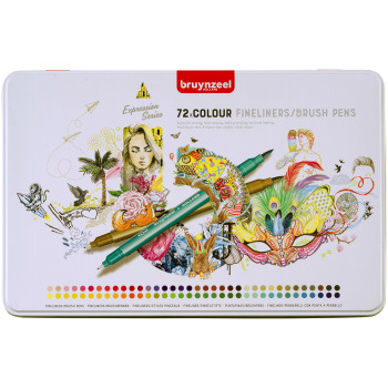 Bruynzeel Fineliner & Brush Pen Set - Assorted Colours - Pack of 72