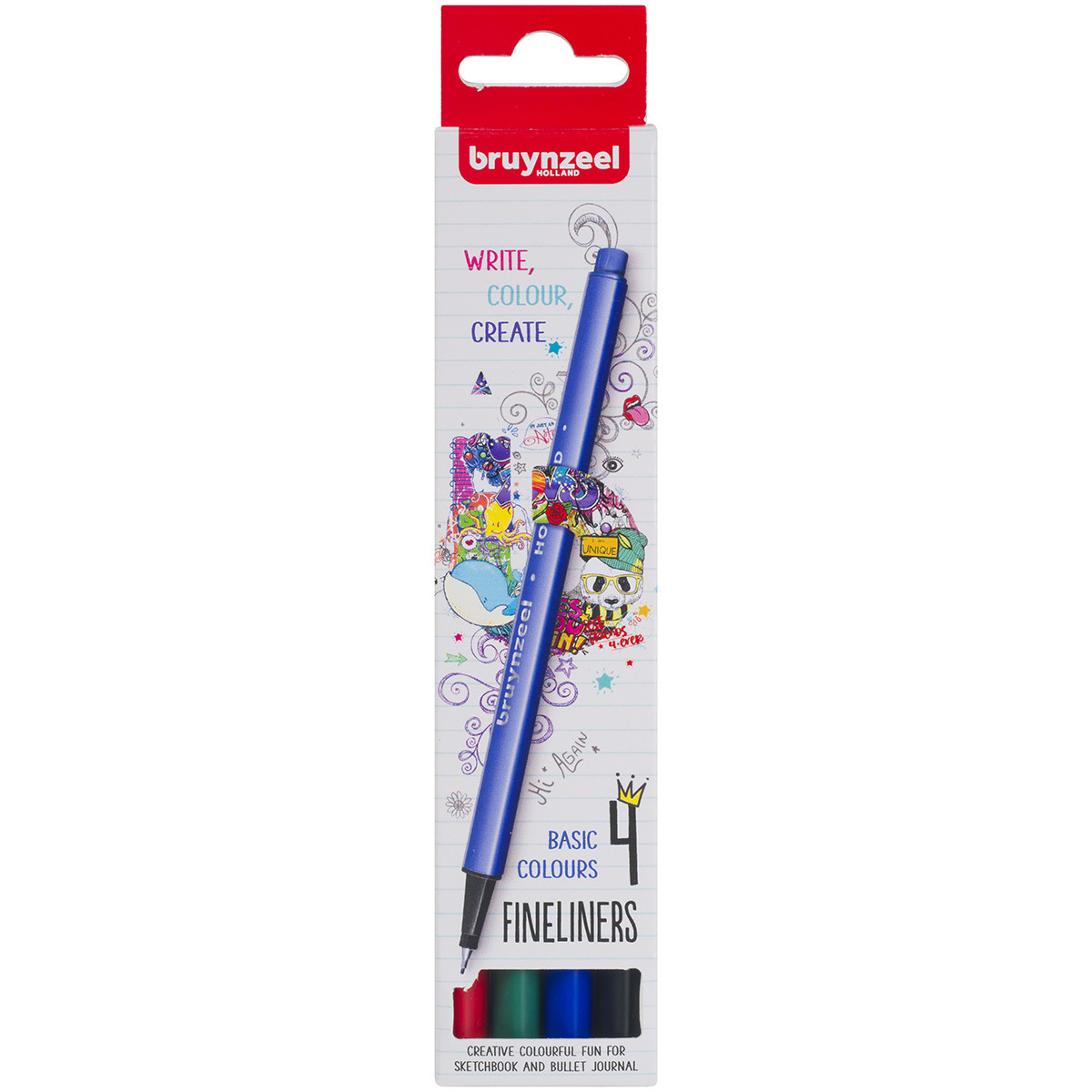 Bruynzeel Fineliner Set - Basic Colours - Pack of 4