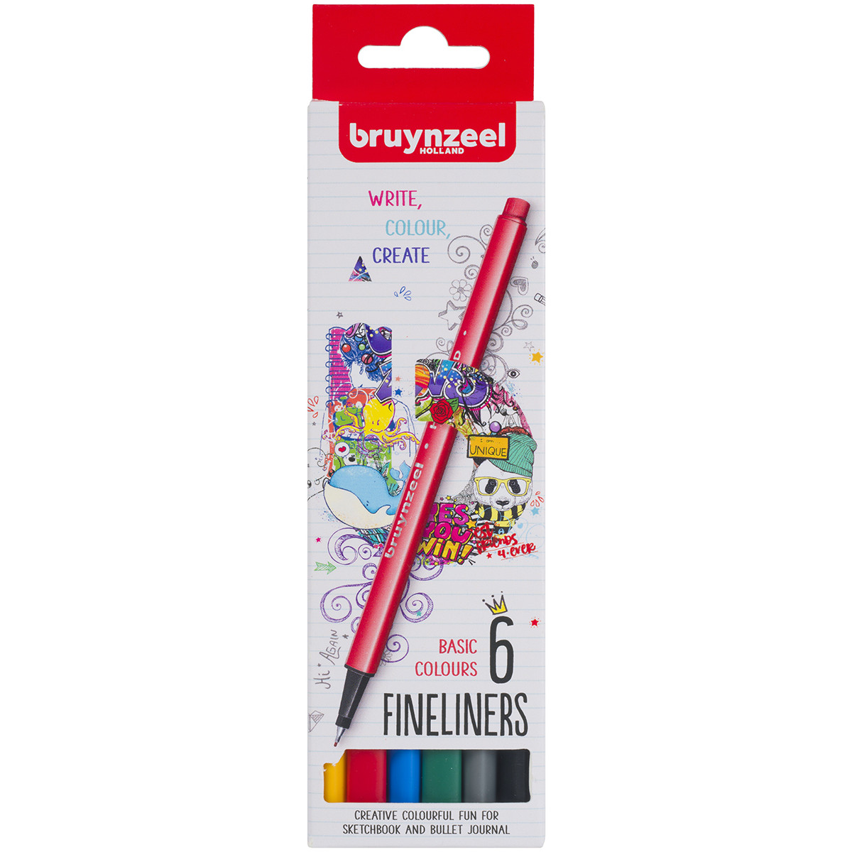 Bruynzeel Fineliner Set - Basic Colours - Pack of 6