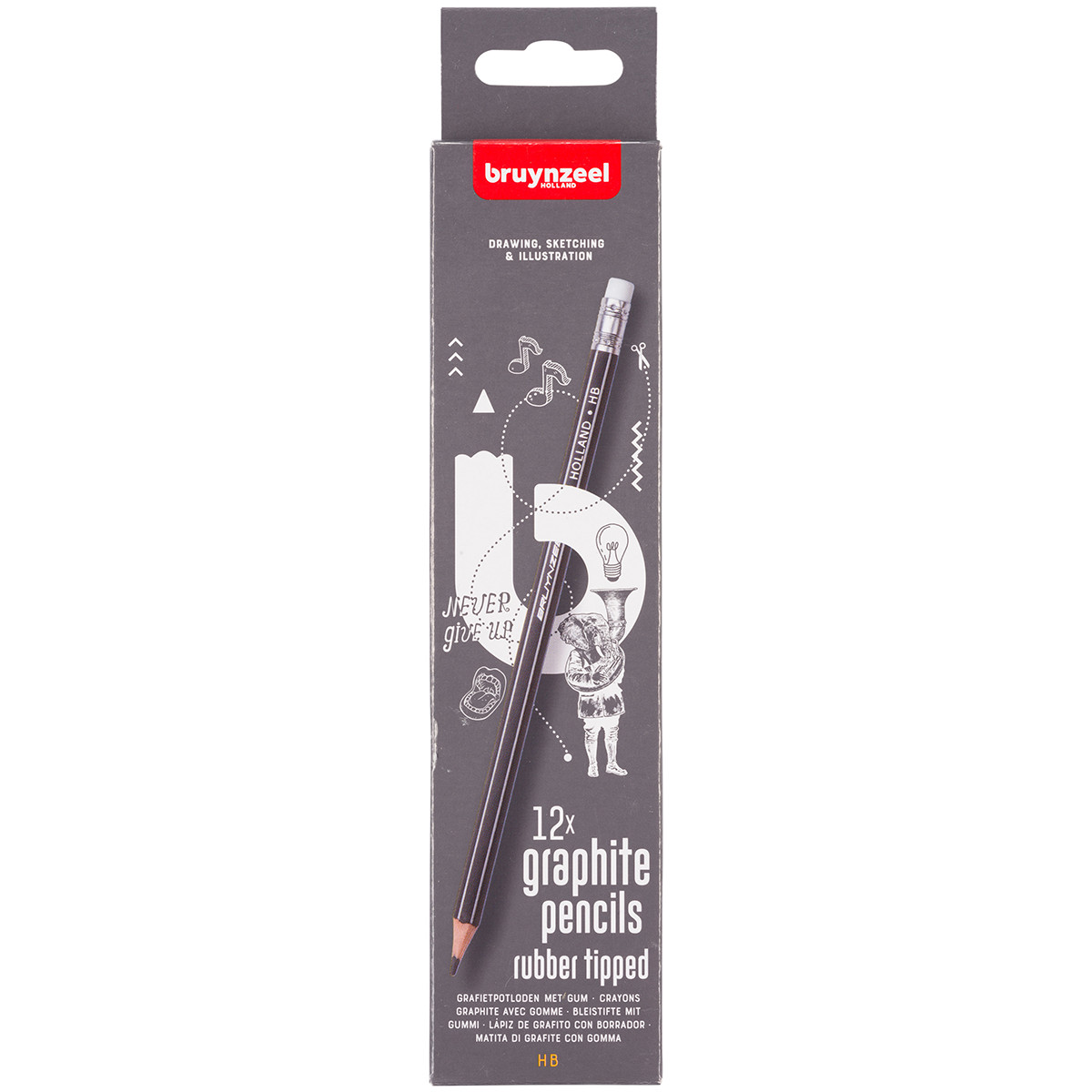 Bruynzeel Graphite Pencils with Eraser Tip - HB (Set of 12)