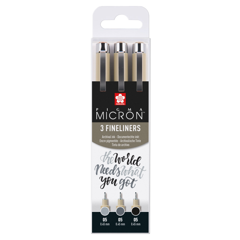 Sakura Pigma Micron Fineliner - 0.5mm - Black & Gray - Set of 3