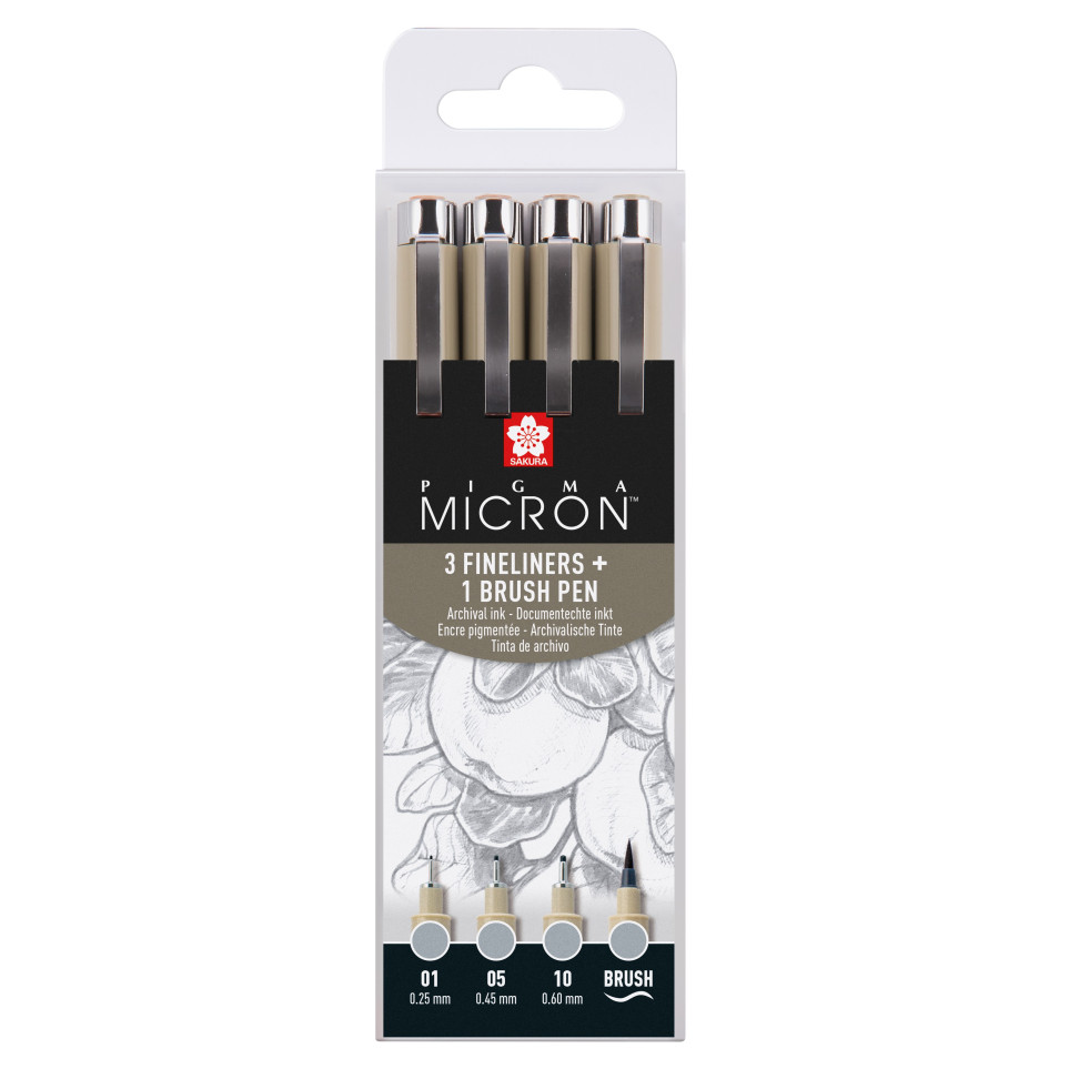 Sakura Pigma Micron Fineliner - Assorted Sizes - Light Cool Gray - Set of 4