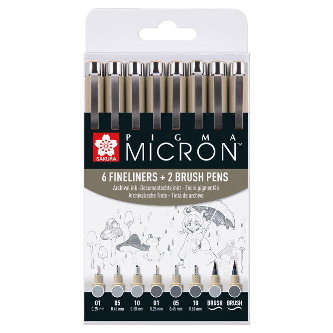 Sakura Pigma Micron Fineliner Set  - Light Cool Gray & Cool Gray - Pack of 8