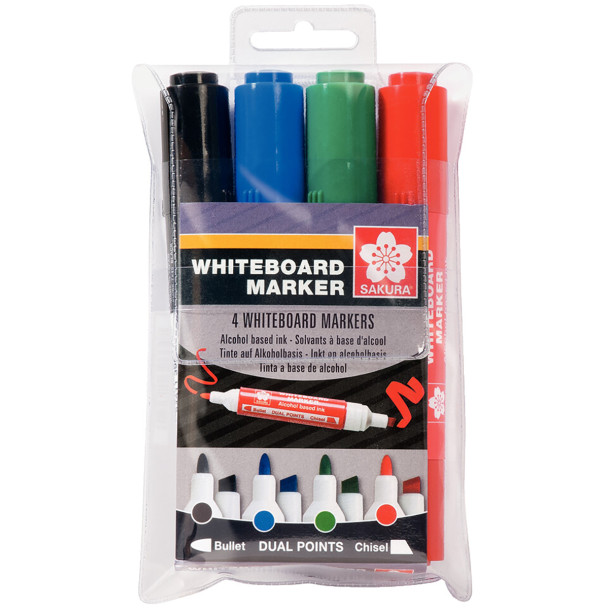 Sakura Whiteboard Marker - Dual Tip - Assorted Colours (Pack of 4)