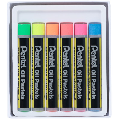 Pentel Arts Oil Pastels - Assorted Fluorescent Colours (Pack of 6) - Picture 1