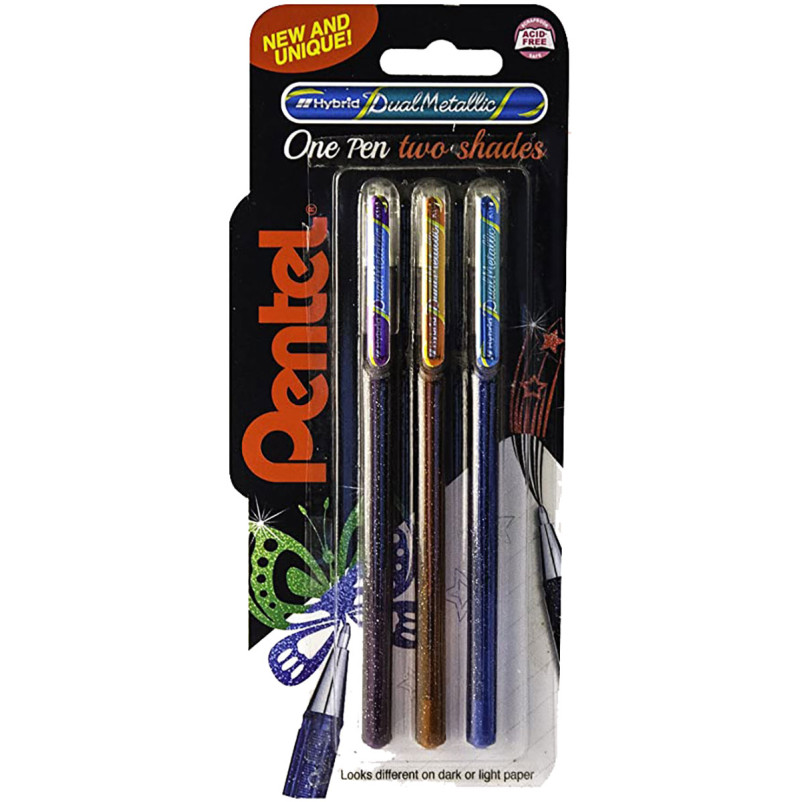 Pentel Hybrid Dual Gel Pens - Metallic Violet Orange & Blue (Pack of 3)