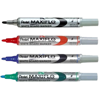 Pentel Maxiflo Whiteboard Markers - Bullet Tip - Assorted Colours (Pack of 4)