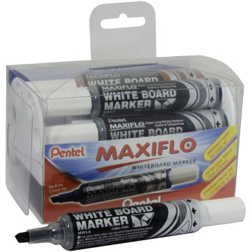 Pentel Maxiflo Whiteboard Markers & Eraser Set - Chisel Tip