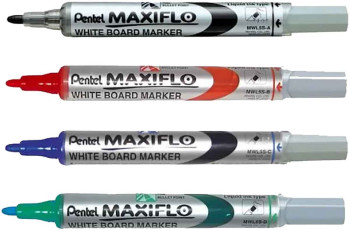 Pentel Maxiflo Whiteboard Markers - Bullet Tip - Assorted Colours (Pack of 4)