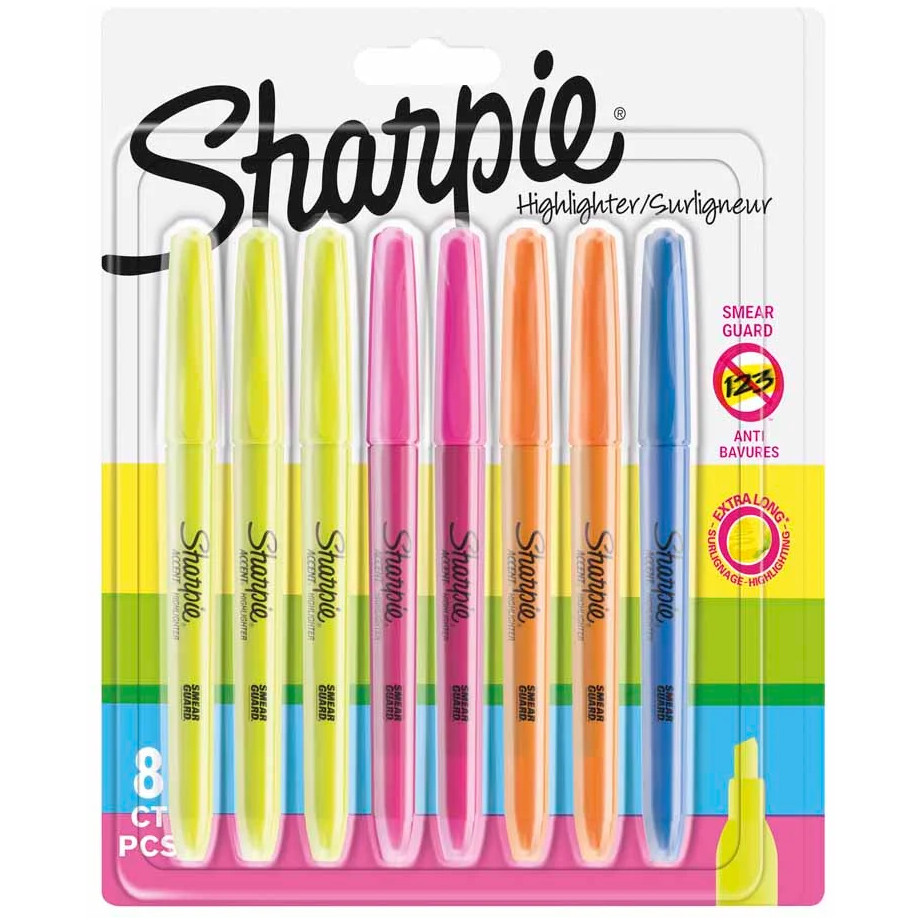 Sharpie Accent Pocket Highlighters - Assorted Colours (Blister of 8)