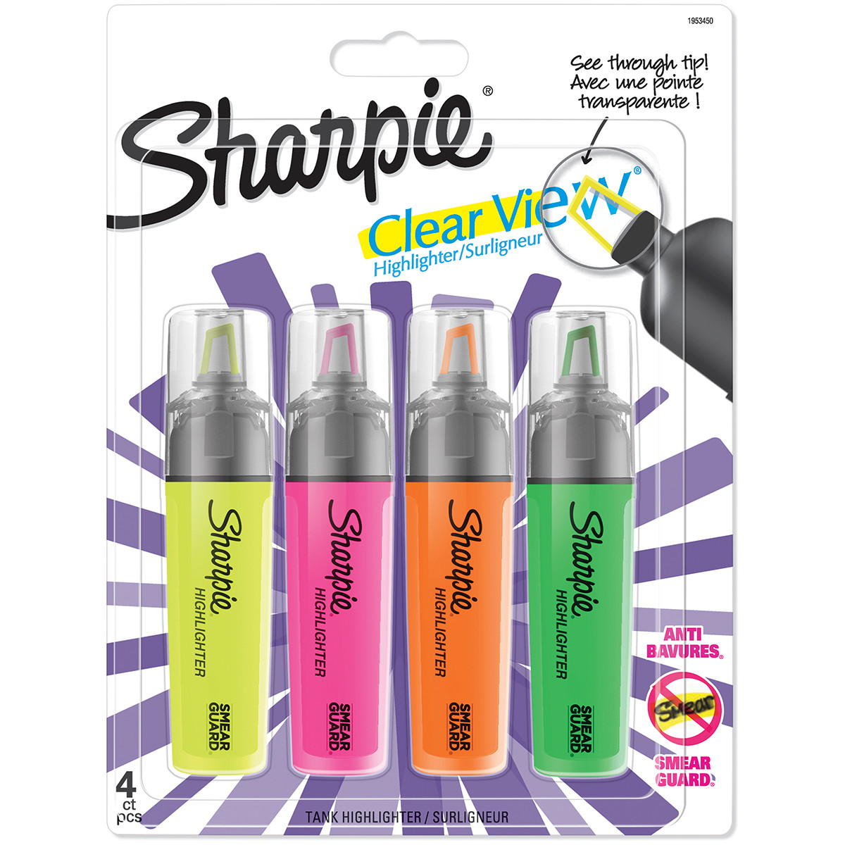 Sharpie ClearView Highlighters - Assorted Colours (Blister of 4)
