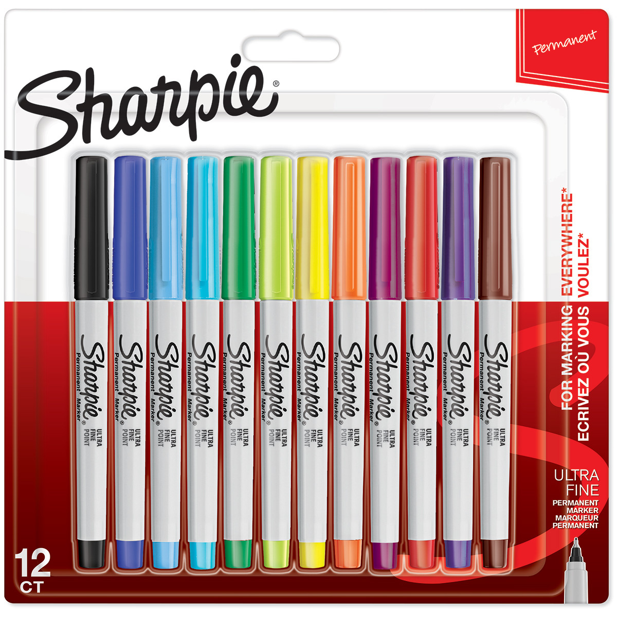 Sharpie Ultra Fine Marker Pens - Assorted Colours (Blister of 12)