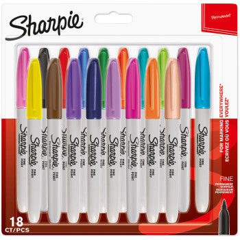 Sharpie Fine Marker Pens - Assorted Colours (Pack of 18)