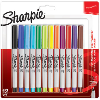 Sharpie Ultra Fine Marker Pens - Assorted Colours (Blister of 12)