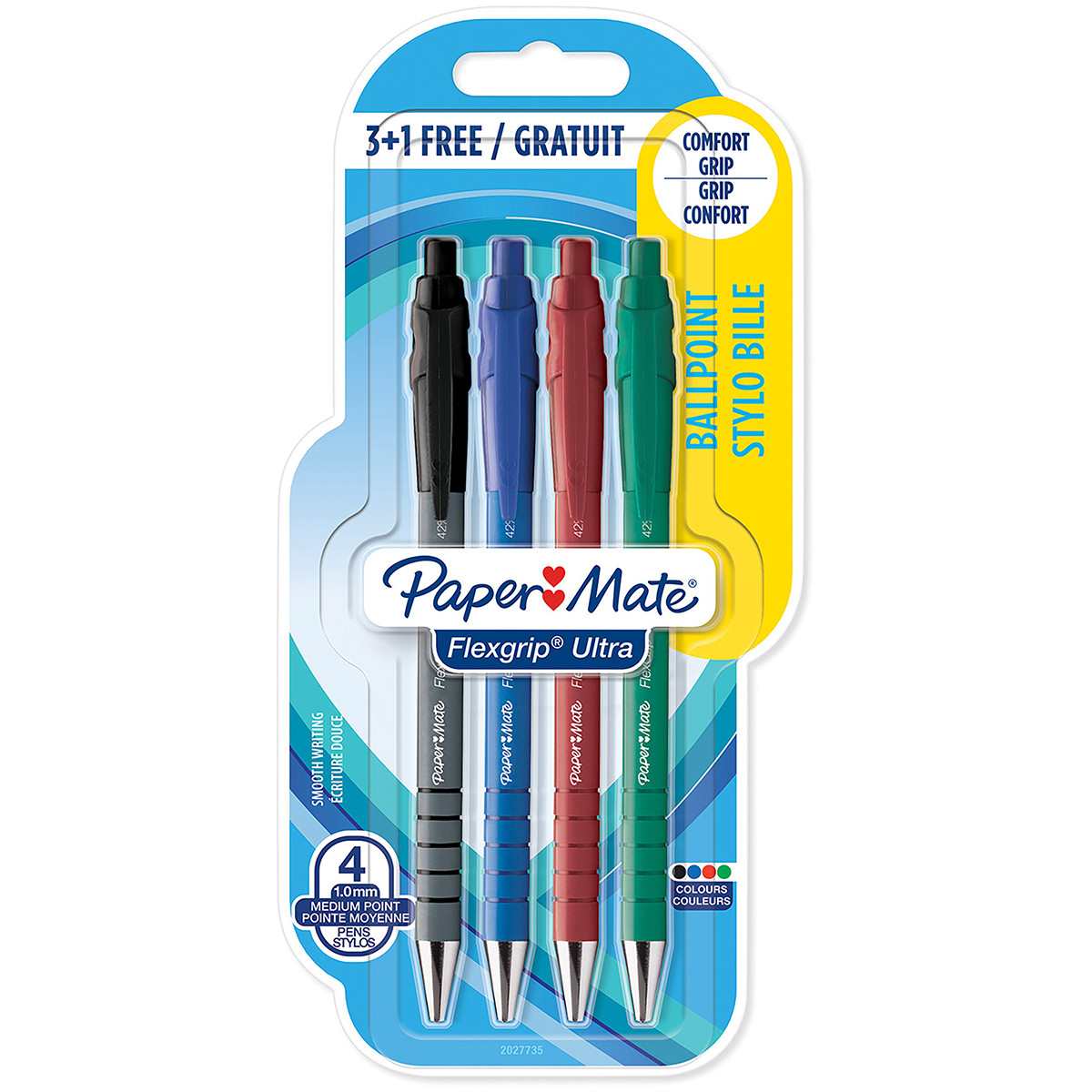 Papermate Flexgrip Ultra Retractable Ballpoint Pen - Medium - Assorted Colours (Blister of 4)