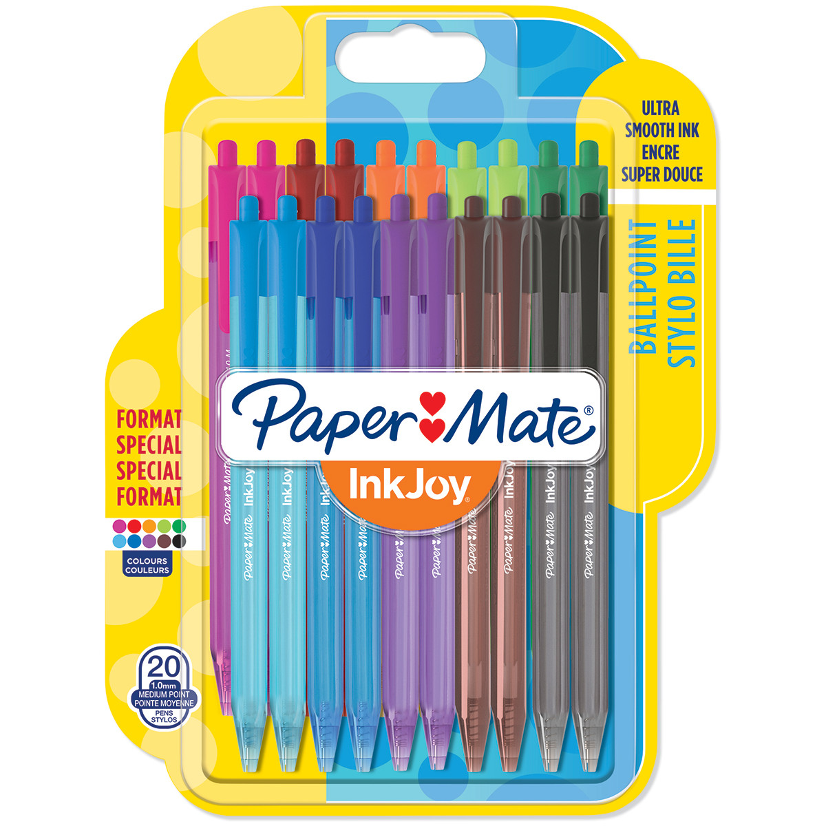 Papermate Inkjoy 100 Retractable Ballpoint Pen - Medium - Assorted Colours (Blister of 20)
