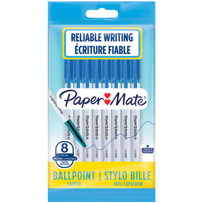 Papermate 045 Capped Ballpoint pen - Medium - Blue (Pack of 8)