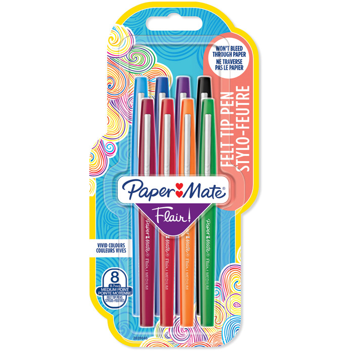 Papermate Flair Original Fibre Tip Pen - Medium - Assorted Colours (Pack of 8)