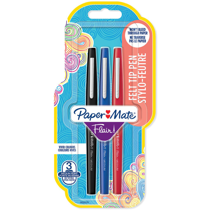 Papermate Flair Original Fibre Tip Pen - Medium - Standard Colours (Pack of 3)