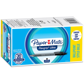 Papermate Flexgrip Ultra Retractable Ballpoint Pen - Medium - Black (Pack of 36)