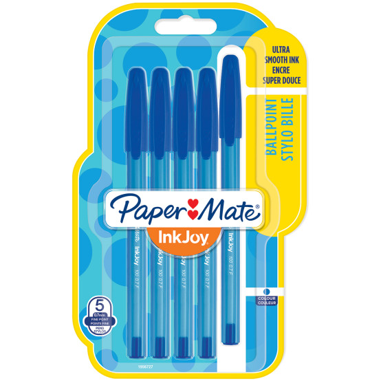 Papermate Inkjoy 100 Capped Ballpoint Pen - Fine - Blue (Blister of 5)