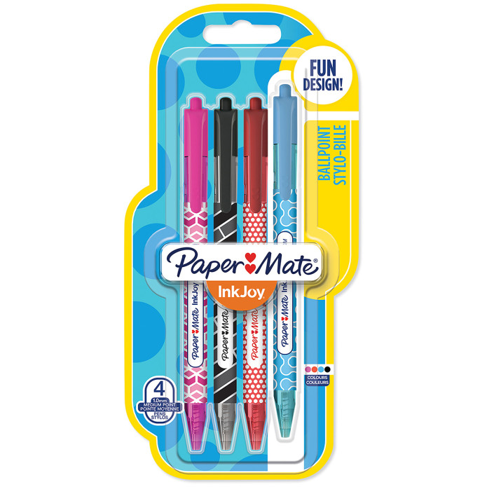 Papermate Inkjoy Wrap 100 Retractable Ballpoint Pen - Medium - Fun Colours (Blister of 4)