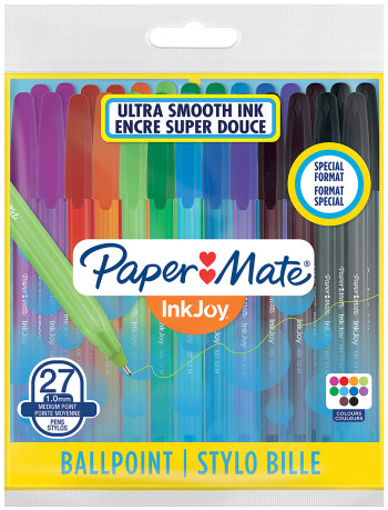 Papermate Inkjoy 100 Capped Ballpoint Pen - Medium - Standard Colours (Pack of 27)