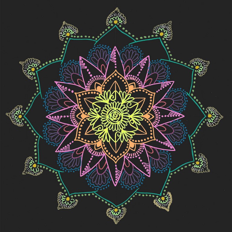 Mandala 2 with Gelly Roll Pens on Black Paper by Kyle Nelson