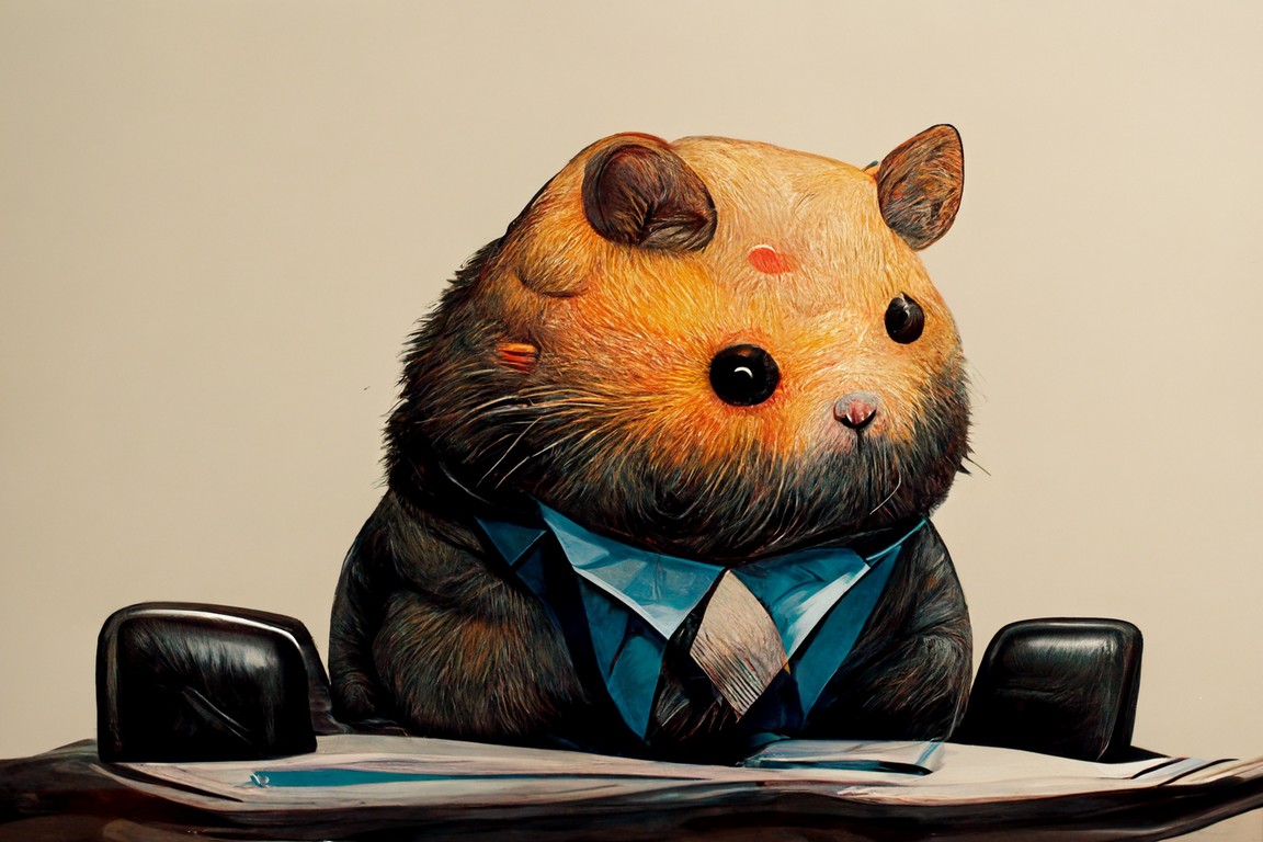 Jamie the Workaholic Hamster. A.I. Generated Illustration by Midjourney